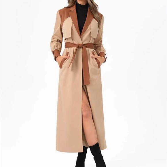 SHEIN X VALERIA GÓMEZ Two Tone Belted Trench Coat - Picture 4 of 12